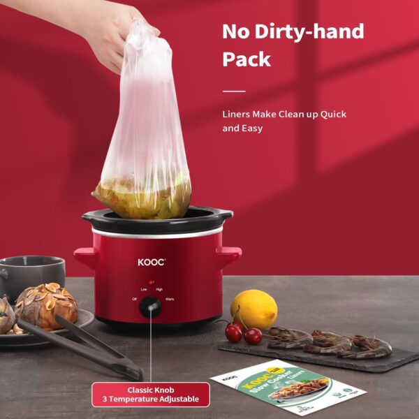 KOOC 2-Quart Small Slow Cooker | Free Liners | Adjustable Temp | Red Ceramic Pot - Image 2