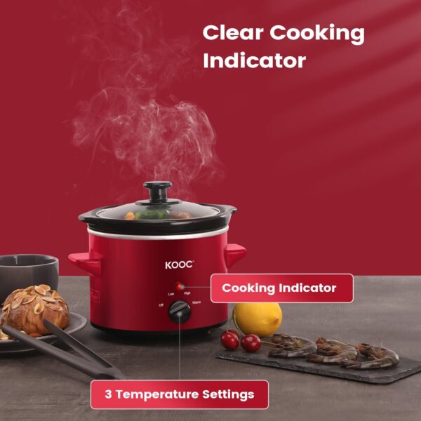 KOOC 2-Quart Small Slow Cooker | Free Liners | Adjustable Temp | Red Ceramic Pot - Image 4