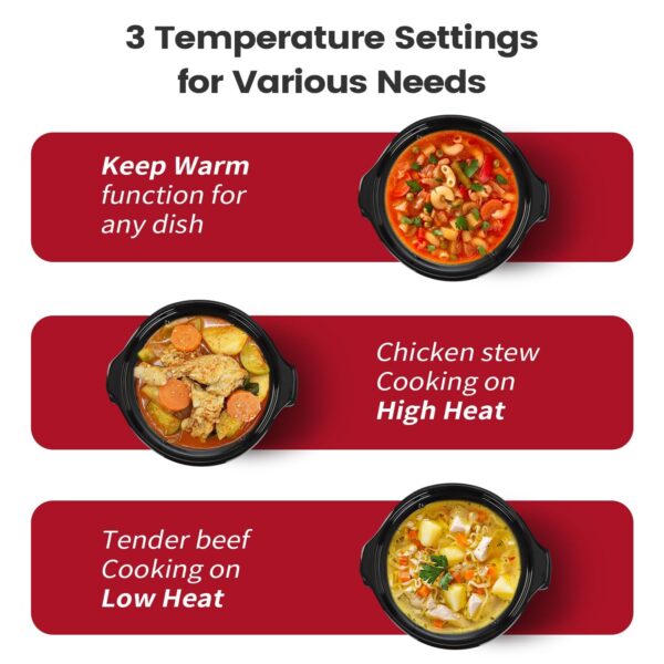 KOOC 2-Quart Small Slow Cooker | Free Liners | Adjustable Temp | Red Ceramic Pot - Image 5