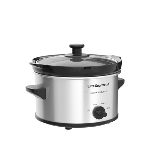 Elite Gourmet 2Qt Oval Slow Cooker | Stainless Steel | Low, High, Warm Setting - Image 7