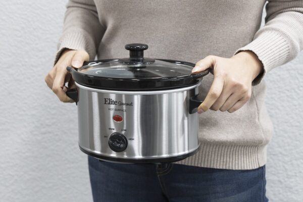 Elite Gourmet 2Qt Oval Slow Cooker | Stainless Steel | Low, High, Warm Setting - Image 9