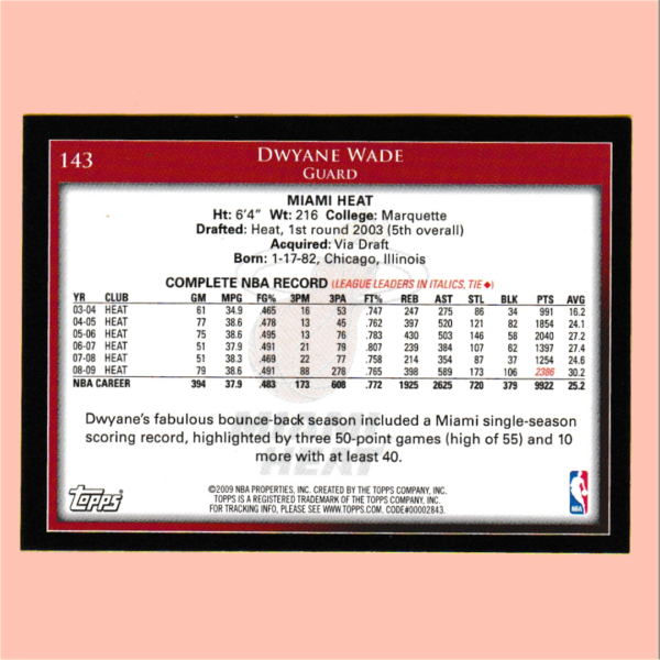 2009-10 Topps #143 Dwayne Wade - Image 2