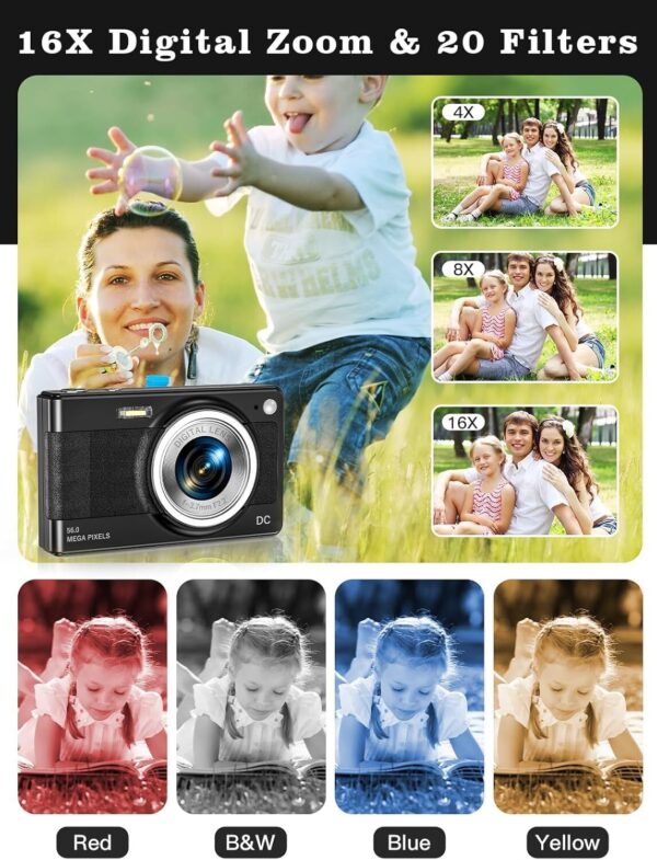 Upgrade Digital Camera 56MP FHD 1080P Camera for Kids with 16x Zoom Anti Shak... - Image 3