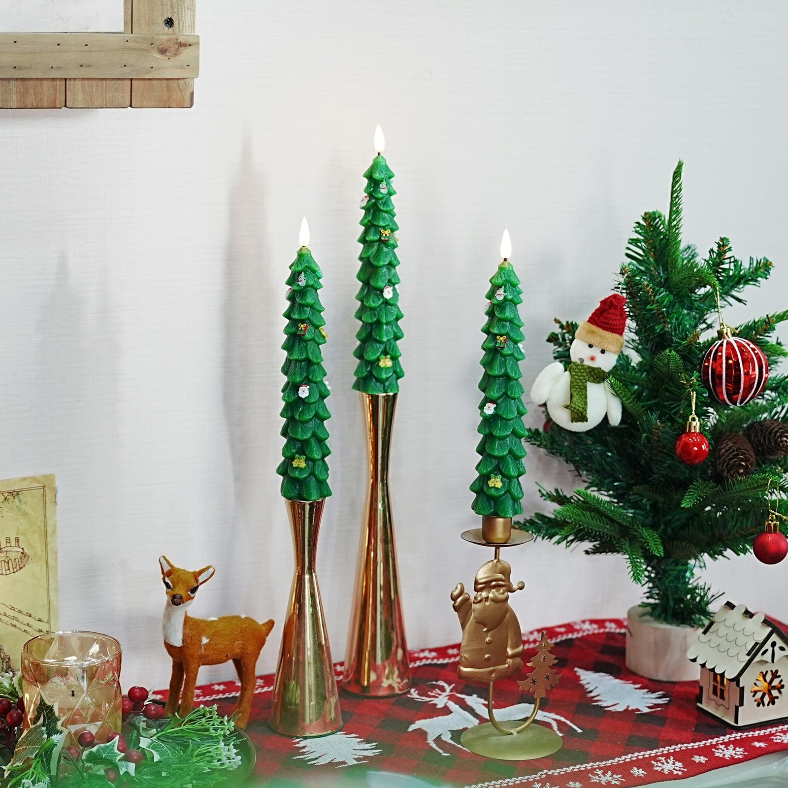 9.5" Green Flameless Christmas Candles with Remote, Real Wax, Battery LED Decor - Image 4