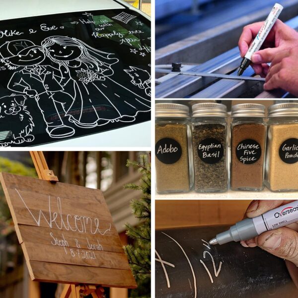 Overseas Black Paint Marker Pens - 6 Pack Oil-Based Permanent Markers Set - Image 6