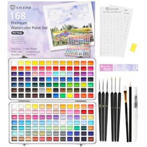 168-Color Watercolor Paint Set – Includes Brushes, Fluorescent & Metallic Colors