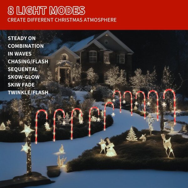 Solar Christmas Candy Cane Lights with Snowflakes, Outdoor Holiday Decor-10 Pack - Image 4