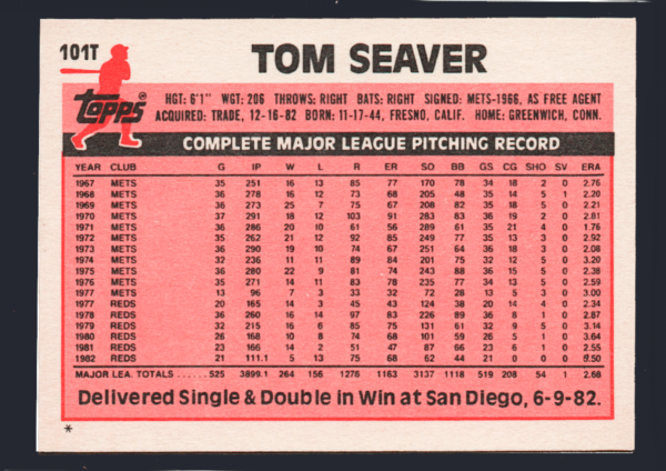 Vintage 1983 Topps Traded #101T - Tom Seaver HOF Pitcher -New York Mets - Image 2