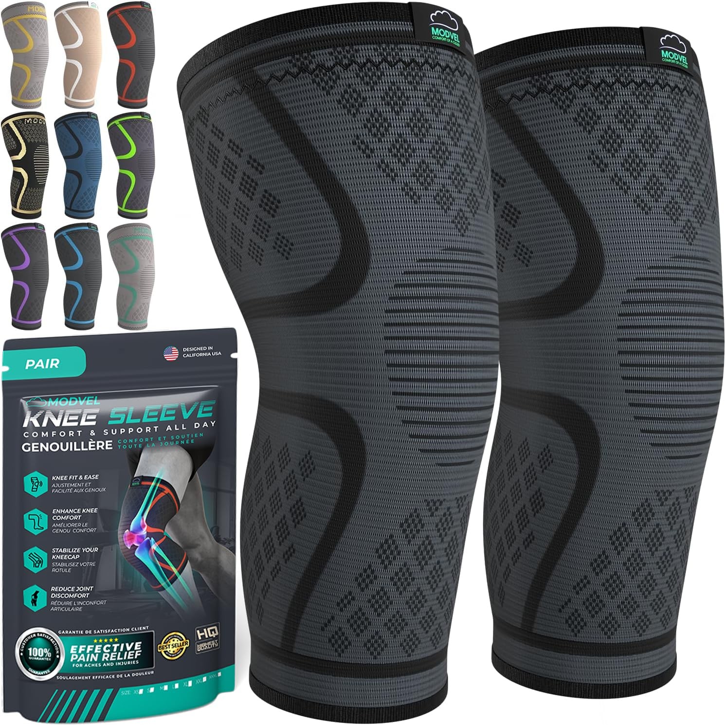 2 Pack Compression Sleeve Sports Knee Brace for Women & Men- Knee Pain & Support