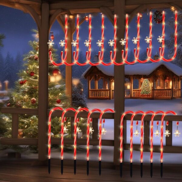 Solar Christmas Candy Cane Lights with Snowflakes, Outdoor Holiday Decor-10 Pack - Image 5