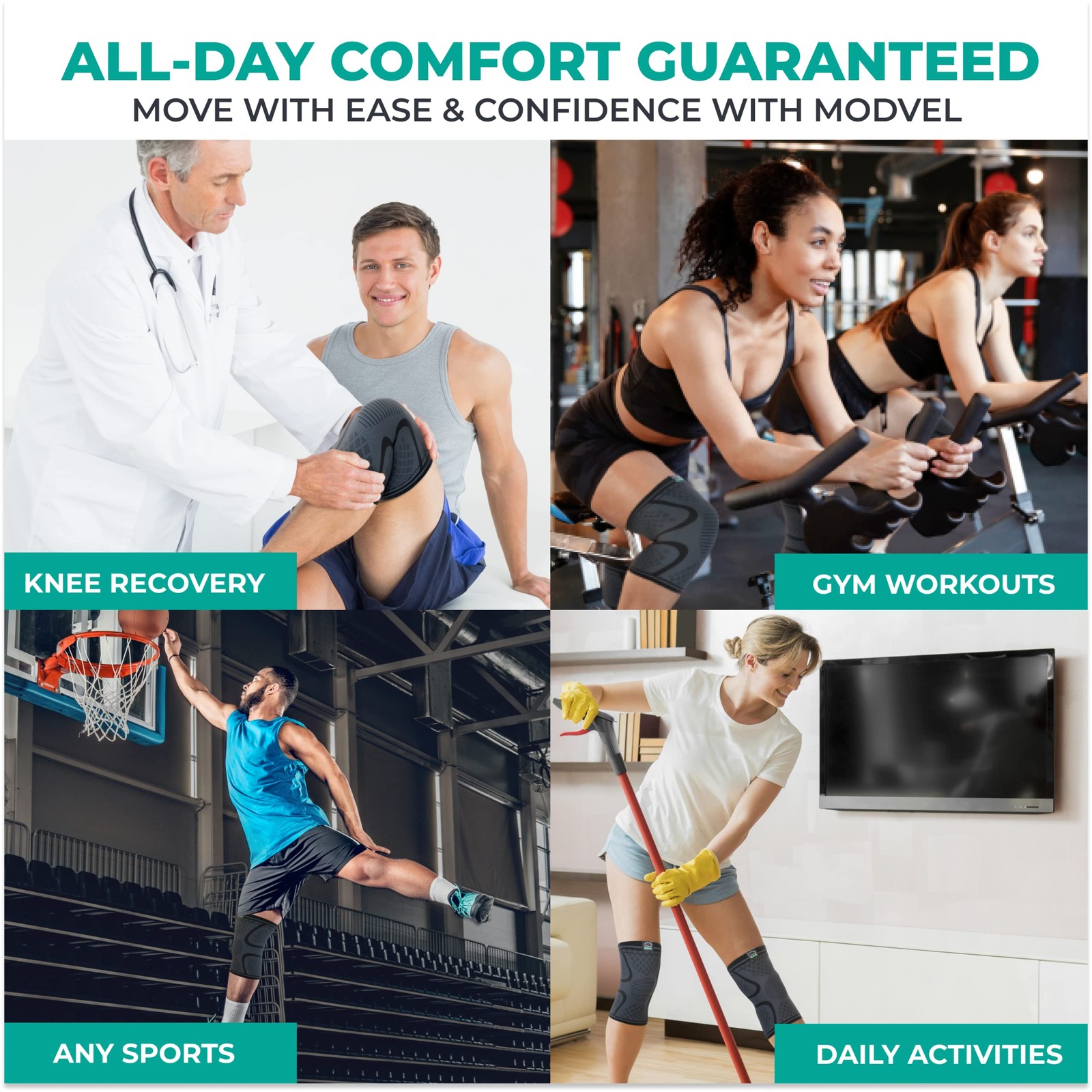 2 Pack Compression Sleeve Sports Knee Brace for Women & Men- Knee Pain & Support - Image 3