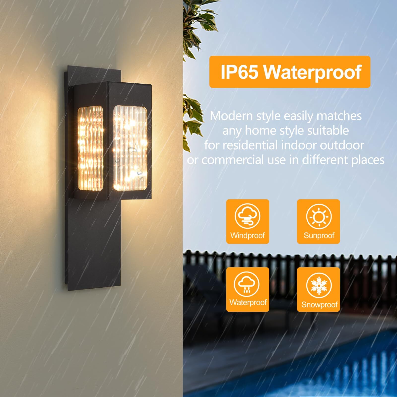 YAOWSZM 6W Modern LED Outdoor Wall Light – 15.8in Black Exterior Light Fixture - Image 6