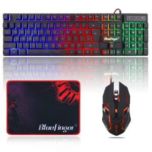 BlueFinger RGB Gaming Keyboard and Backlit Mouse Combo USB Wired LED Gaming S...