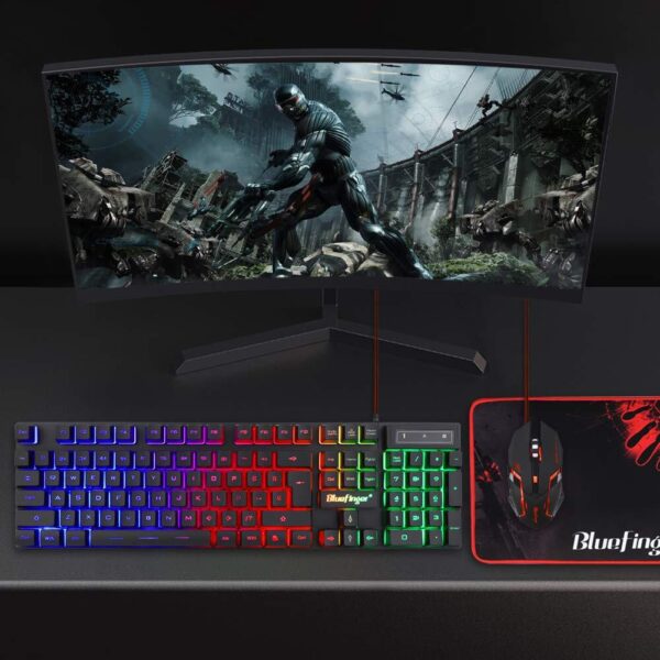 BlueFinger RGB Gaming Keyboard and Backlit Mouse Combo USB Wired LED Gaming S... - Image 2