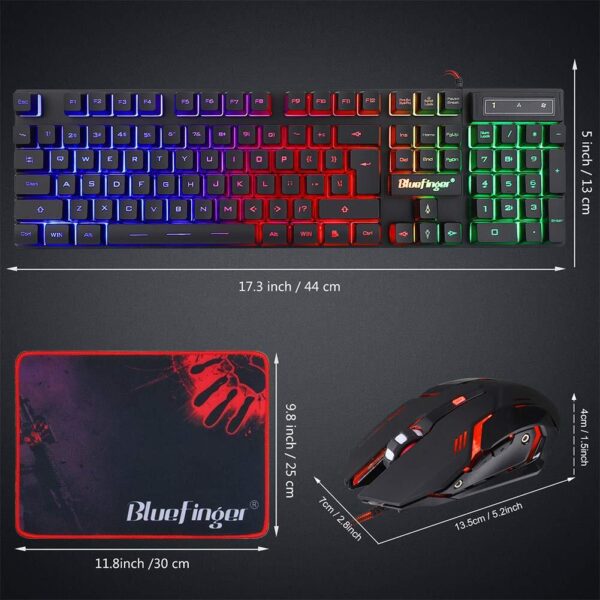 BlueFinger RGB Gaming Keyboard and Backlit Mouse Combo USB Wired LED Gaming S... - Image 8