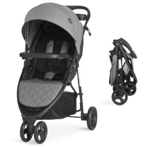 Jogging Stroller in Grey, Adjustable Backrest & Canopy, Compact Fold Lightweight