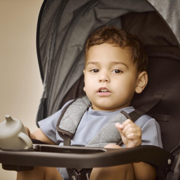 Jogging Stroller in Grey, Adjustable Backrest & Canopy, Compact Fold Lightweight - Image 2
