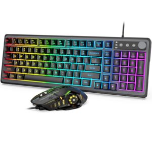 Gaming Keyboard and Mouse USB Wired Computer Keyboard with 14-Zone RGB Illumi...