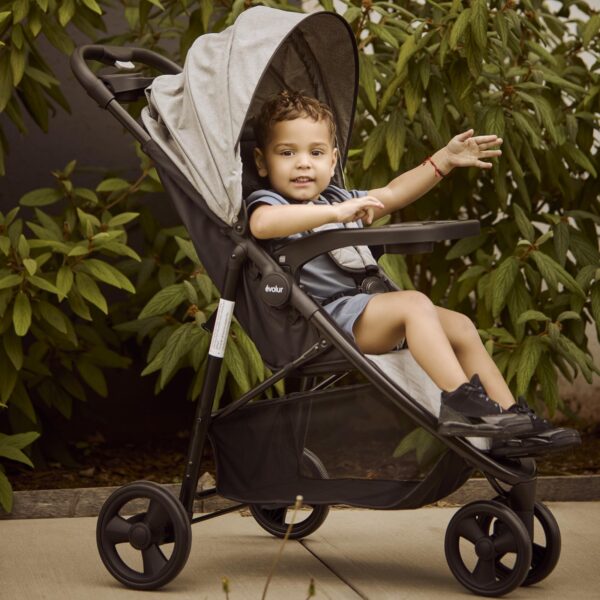 Jogging Stroller in Grey, Adjustable Backrest & Canopy, Compact Fold Lightweight - Image 3