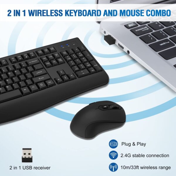 Wireless Keyboard and Mouse Combo Full-Sized 2.4GHz Wireless Keyboard with Co... - Image 2