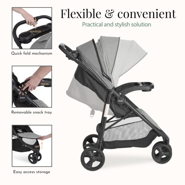 Jogging Stroller in Grey, Adjustable Backrest & Canopy, Compact Fold Lightweight - Image 5