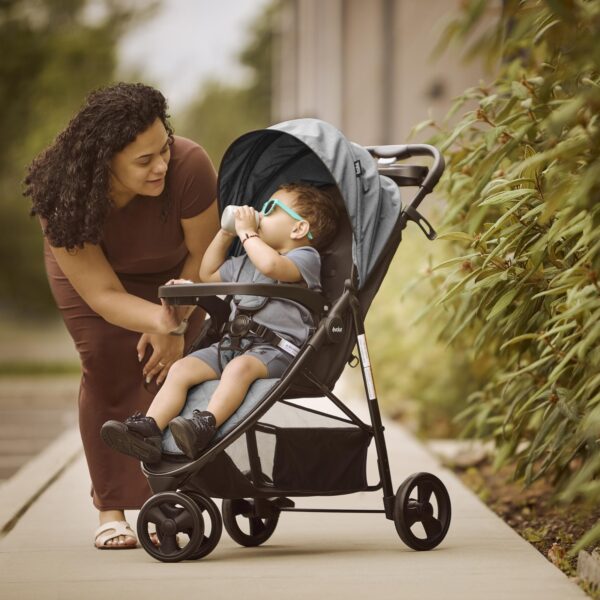 Jogging Stroller in Grey, Adjustable Backrest & Canopy, Compact Fold Lightweight - Image 6