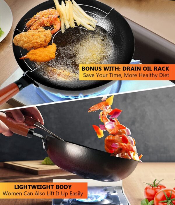12.6" Carbon Steel Wok Pan Set – Includes Wooden Lid & 12 Cooking Tools - Image 2