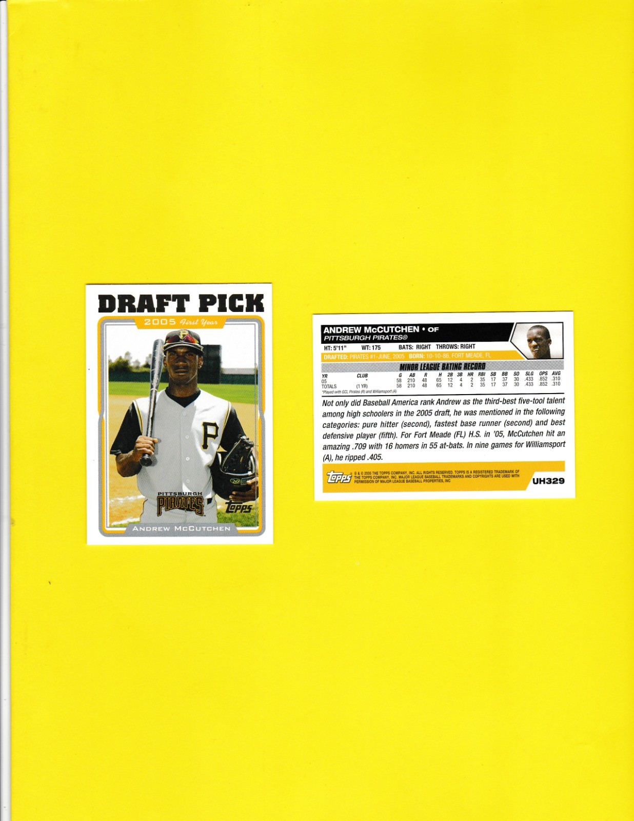 2005 Topps Update - Andrew McCutchen (#UH329) Rookie - Pittsburgh Pirates - Image 3