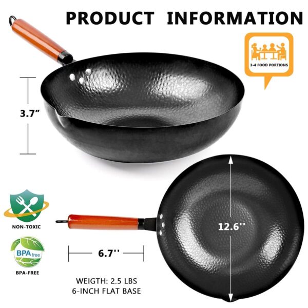 12.6" Carbon Steel Wok Pan Set – Includes Wooden Lid & 12 Cooking Tools - Image 7