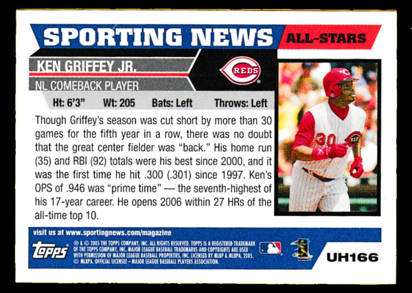 2005 Topps UH166 Ken Griffey Jr - Sporting News Comeback Player NL - Reds - Image 2