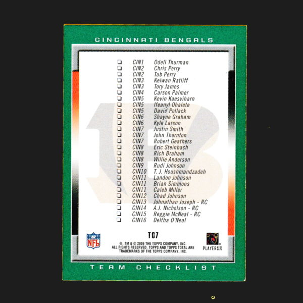 2006 Topps TC7 Carson Palmer - Quarterback Cincinnati Bengals - Image 2