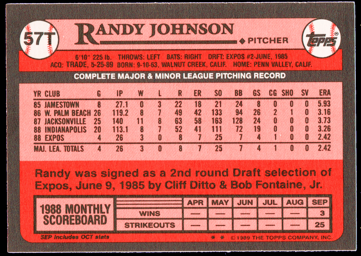 1989 Topps Traded - #57T Randy Johnson Rookie - PSA 8 NM-MT - Seattle Mariners - Image 4