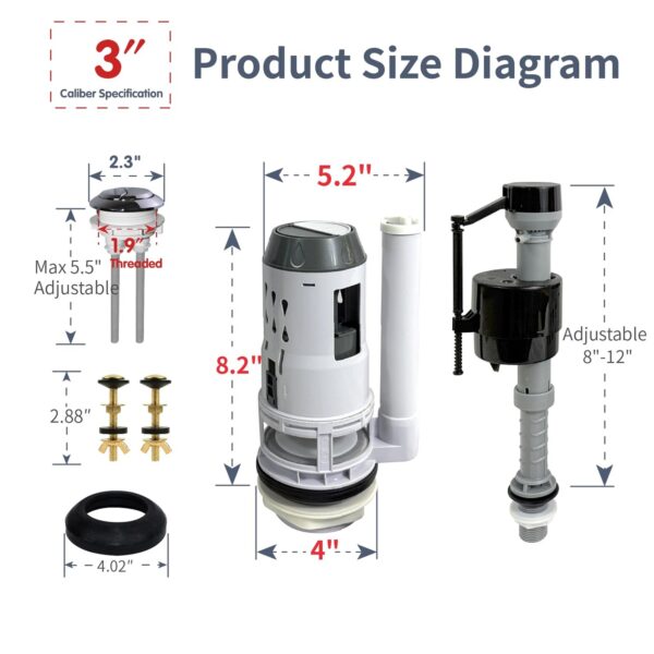 3-Inch Dual Flush Valve for 2-Piece Toilets, Universal Toilet Tank Repair Kit - Image 5