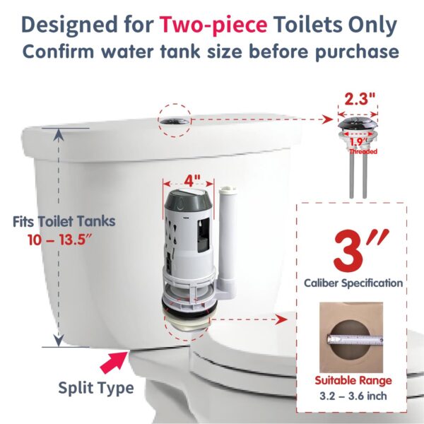 3-Inch Dual Flush Valve for 2-Piece Toilets, Universal Toilet Tank Repair Kit - Image 6