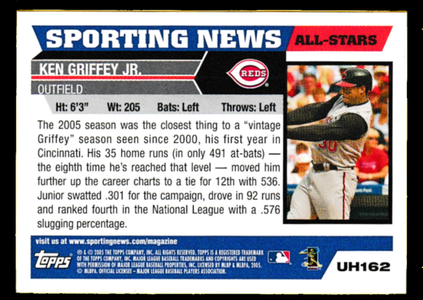 2005 Topps UH162 Ken Griffey Jr - Sporting News All Stars- Cincinnati Reds - Image 2
