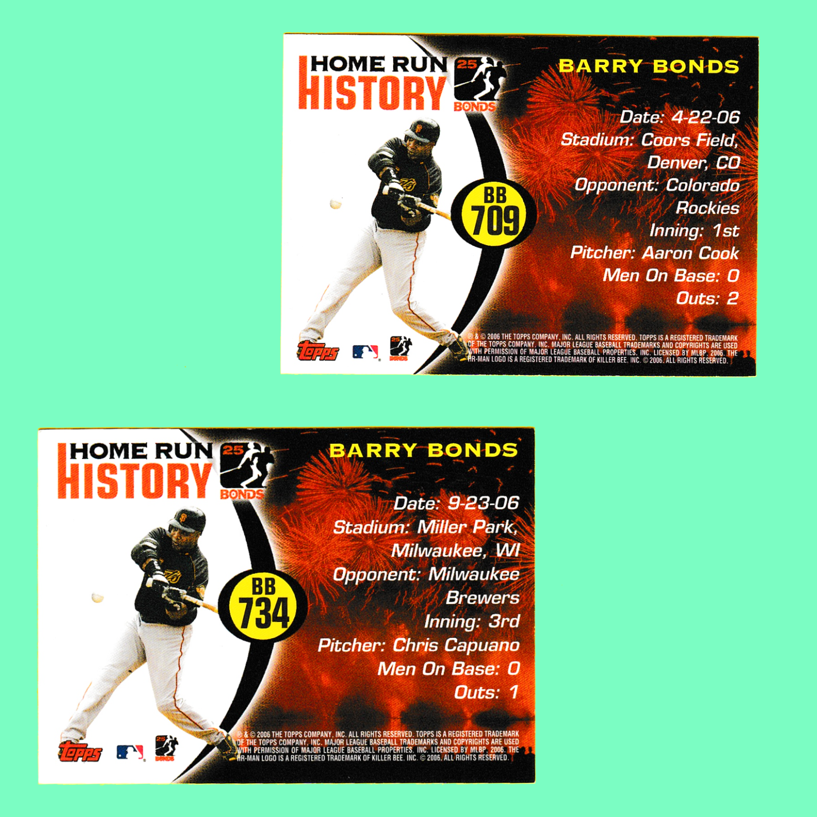Barry Bonds 2006 Topps Home Run History Set - Including #715 Record Breaker Card - Image 2