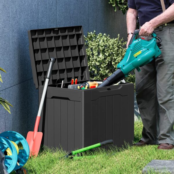 31 Gallon Resin Deck Box - Large Outdoor Storage for Patio, Garden, Pool, Black - Image 2