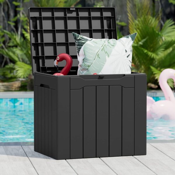 31 Gallon Resin Deck Box - Large Outdoor Storage for Patio, Garden, Pool, Black - Image 3