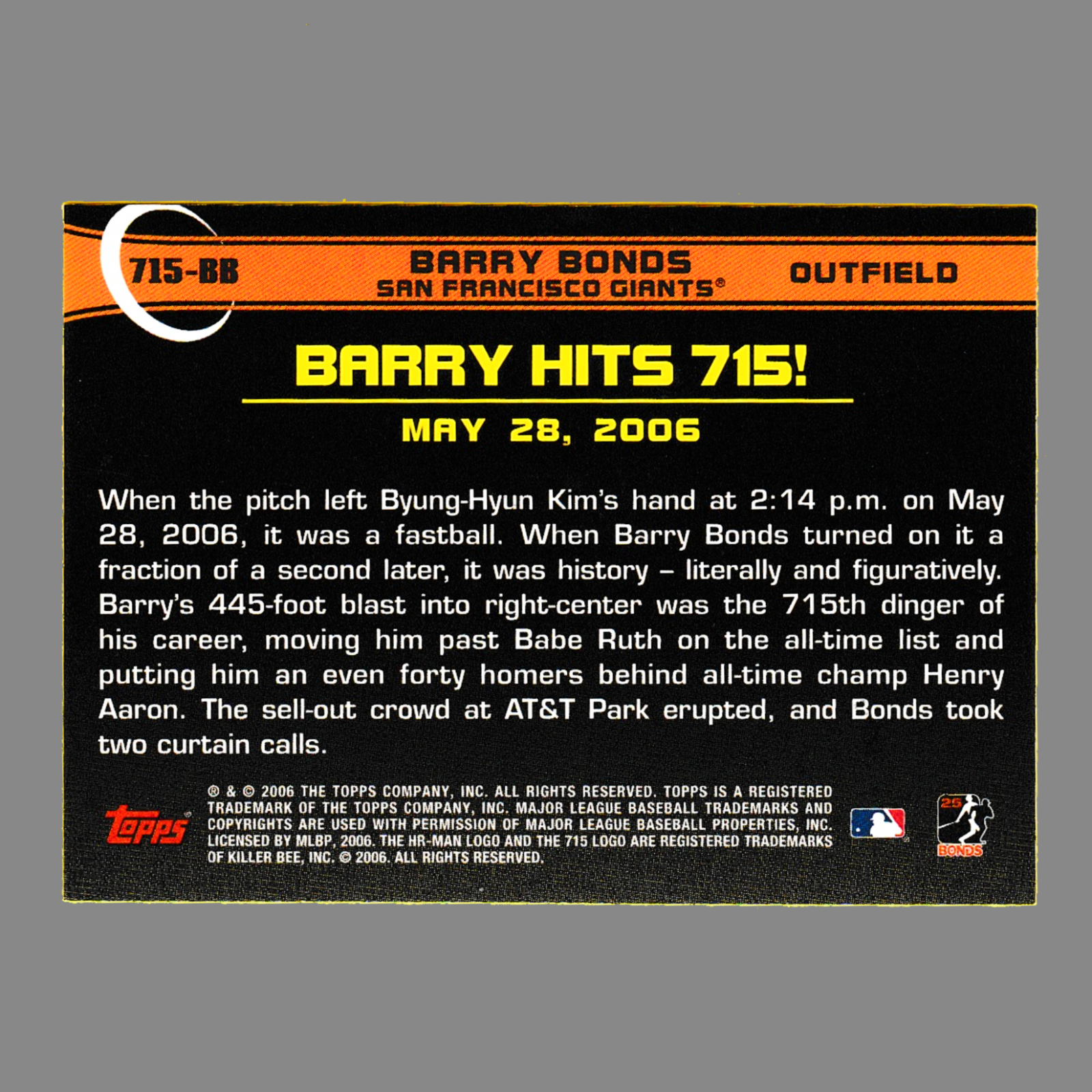 Barry Bonds 2006 Topps Home Run History Set - Including #715 Record Breaker Card - Image 4