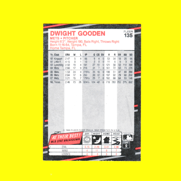 1988 Fleer 135 Dwight Gooden - New York Mets - Image 2
