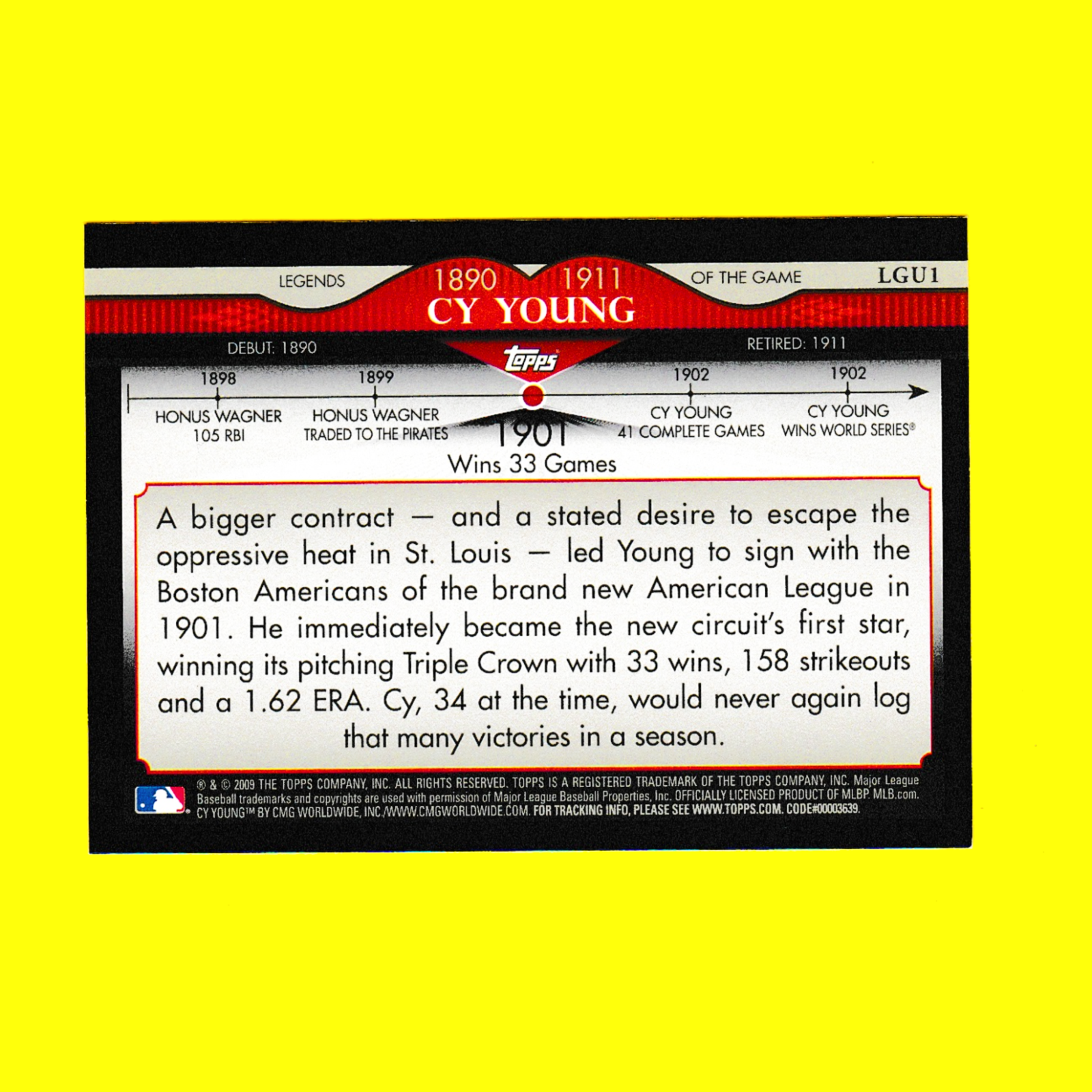 2009 Topps LGU 1 Cy Young - One of the Originals of the Game! - Image 2