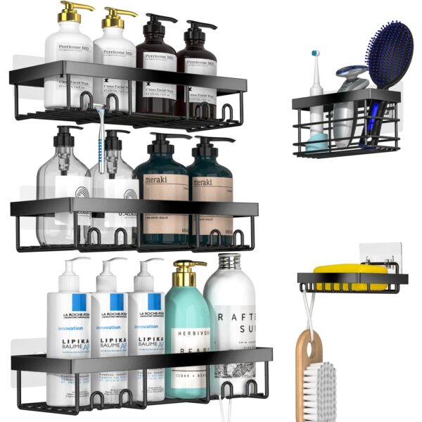 Moforoco Adhesive Shower Caddy Organizer Shelves Rack - 5 Pack Corner Bathroo...