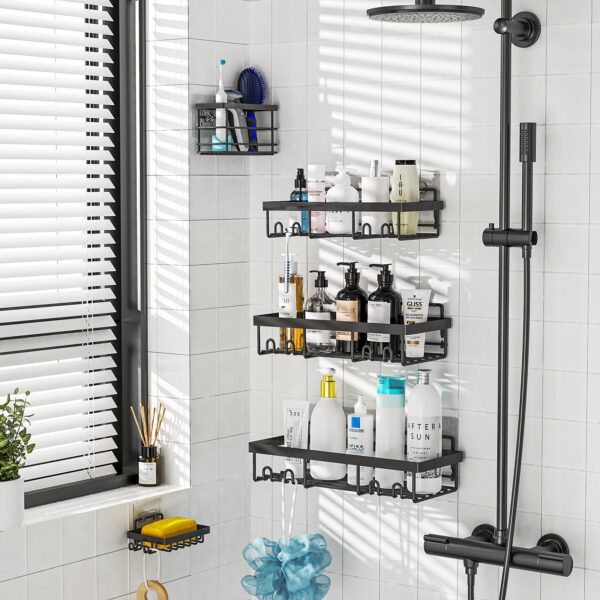 Moforoco Adhesive Shower Caddy Organizer Shelves Rack - 5 Pack Corner Bathroo... - Image 5
