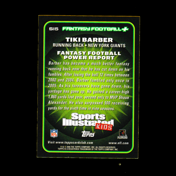 2006 Topps SI5 Tiki Barber - Sports Illustrated for Kids - New York Giants - Image 2
