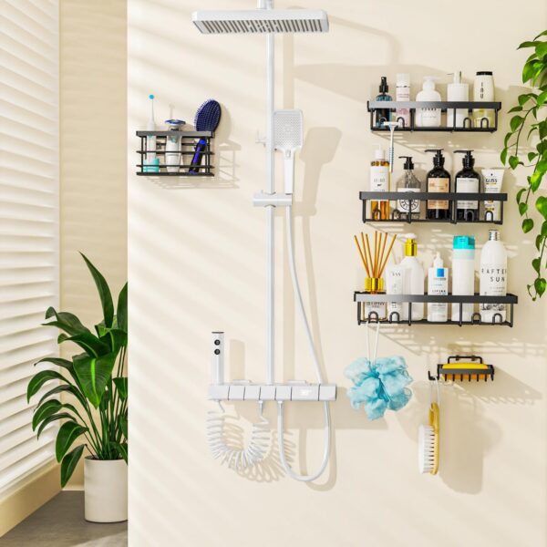 Moforoco Adhesive Shower Caddy Organizer Shelves Rack - 5 Pack Corner Bathroo... - Image 6