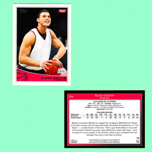 2009 Topps #316 Blake Griffin – Rookie Card – Clippers - Image 3