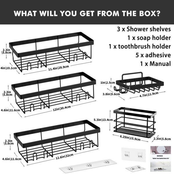 Moforoco Adhesive Shower Caddy Organizer Shelves Rack - 5 Pack Corner Bathroo... - Image 7