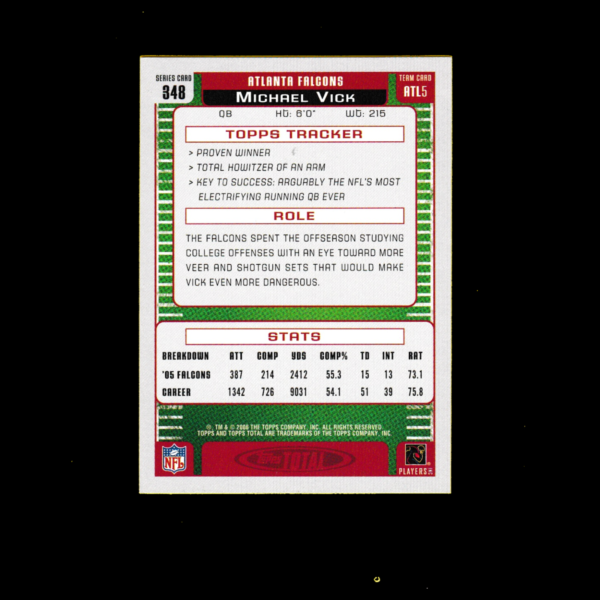 2006 Topps Total 348 Michael Vick - Atlanta Falcons - Image 2