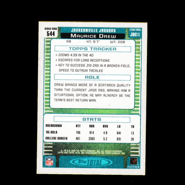 2006 Topps Total 644 Maurice Drew - Rookie Card (RC) - Jacksonville Jaguars - Image 2