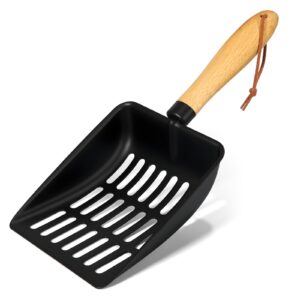 Cat Metal Litter Scoop, Heavy Duty Metal Cat Scooper With Wooden 5.5" Handle